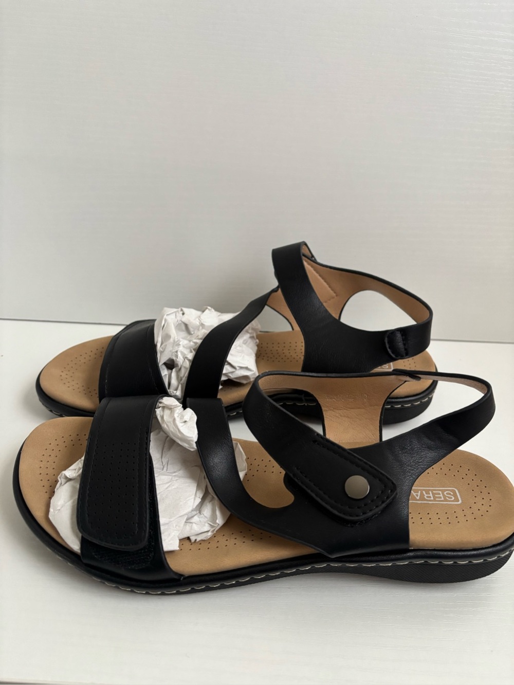 Flat women’s strappy Velcro sandals -New in box